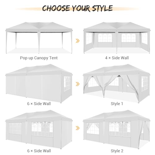 COBIZI 10x20 Pop Up Canopy Tent with 6 Sidewalls for Parties, Waterproof Camping, Ez Up Party Tent, Outdoor Portable Gazebo for Backyard, Commercial Event, White COBIZI