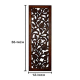 Benjara Mango Wood Wall Panel Hand Crafted with Leaves and Scroll Work Motif, Brown, Rectangle Benzara