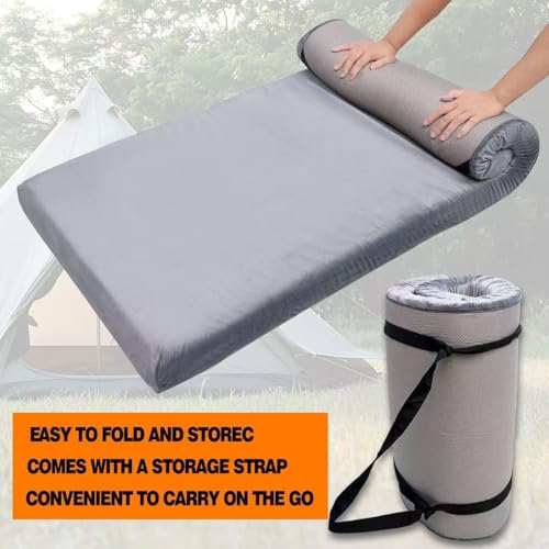 Bzvystux Memory Foam Sleeping Pad Camping Mattress,3 Inch Thick Portable Floor Mat for Adult Waterproof Sleeping Mat Roll Up Floor Mattress Foldable Backpacking Travel Bed for Outdoor,Guest Bed Bzvystux
