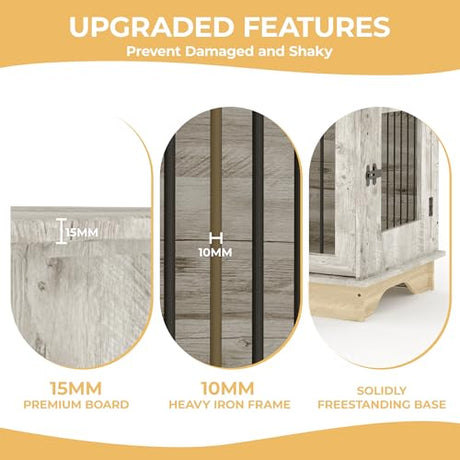 47" Dog Furniture Crate, Large Furniture Style Dog Crate for Large/Medium/Small Dogs (Retro Grey, One Cage) Garvee