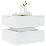 vidaXL Coffee Table - Modern LED Accent Desk/Living Room Furniture - White Engineered Wood - 19.7" x 19.7" x 15.7" - Sturdy, Versatile, USB Connector vidaXL