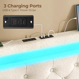 Rolanstar Twin Bed Frame with 4 Storage Drawers and Charging Station,Twin Bed with Led Lights, 2 USB & 1 Type C, Adjustable Headboard 38.9/40.8 Inches, No Box Spring Needed, White Rolanstar