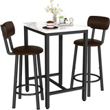 LTTROMAT Dining Table Set, 23.6” Square Faux Marble Table with 2 PU Upholstered Backrest Chairs, 3-Piece Kitchen Dining Room Set for Small Spaces, Kitchen, Restaurant Furniture, White LTTROMAT