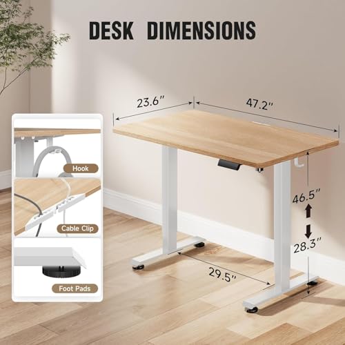 Veken 47.2 Inch Electric Standing Desk, Height Adjustable Sit Stand Up, Wood Desktop, Work Home Office Computer PC Desks, Gaming Writing Study Bedroom Rising Table, Nature Veken