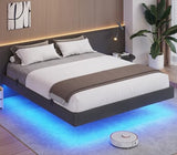 ADORNEVE Floating Queen Bed Frame, LED Bed Frame Linen Upholstered Platform Bed with Underbed Storage Space, Heavy Steel Slats Support, No Box Spring Needed, Noise Free，Dark Grey ADORNEVE