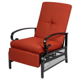 Oakcloud Adjustable Outdoor Lounge Chair Metal Patio Relaxing Recliner Chair with Removable Cushions(Red)