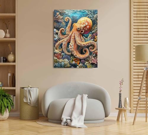 Sea and Octopus Paint by Numbers Kit for Adults, 16"x20" Canvas Painting Kit for Beginners, Modern Aesthetic DIY Paint by Number on Canvas for Home Wall Decor 419 WoodArtSupply