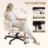 Bestier Criss Cross Office Chair with Flip-Up Arms, Vanity Comfy Chair with Thick Cushion & Wheels, Cross Legged Office Chair for Home Office, Bedroom, Beige Velvet Bestier