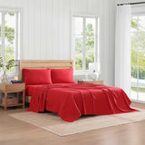 Tommy Hilfiger - Sheet Set, Cotton Percale Bedding with Matching Pillowcases, Crisp & Cool, Solid Home Essentials (Red, Queen) Tommy Hilfiger