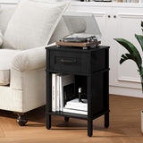 YAUKTAK Farmhouse Nightstand with Drawer, Small Wood Side Table, Wooden Bedroom Nightstand, Wood Night Stand, Black Bedside Table with Storage, Black End Table for Living Room LET512B YAUKTAK