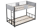 KMBOHE Metal Twin Over Twin Low Bunk Bed with Vent Board, Heavy Duty Steel Frame with Safety Guardrail and Noise Reducing Design, CPC Certified Bunk Bed for Kids and Teens, Black KMBOHE