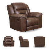 Signature Design by Ashley Stoneland Faux Leather Manual Pull Tab Rocker Recliner, Dark Brown