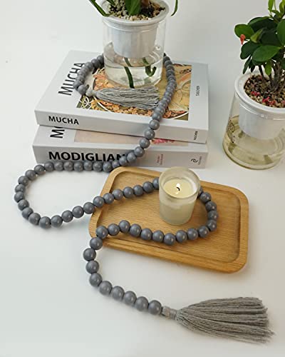 Wooden Beads Garland with Tassels, 61 Inch Grey Wood Bead Garland, Modern Farmhouse Decor, Boho Home Decor Clearance