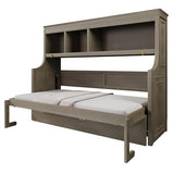 Fiorune Twin Size Horizontal Murphy Bed with Desk and Storage Shelves, Space-Saving Foldable Cabinet Bed, Solid Wood Hidden Wall Bed Frame for Small Spaces, Living Room, Gray Fiorune