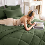 CozyLux King Size Comforter Set Olive Green - 7 Pieces Bed in a Bag King, Luxury Soft Bed Set for All Seasons, Bedding Set with Down Alternative Comforter, Sheets, Pillowcases & Shams CozyLux