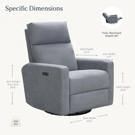 Nurture& The Glider Plus - Premium Nursery Power Recliner | Swivel Chair with Adjustable Head Support and Adjustable Lumbar Support | Built-in USB - The Ultimate Comfort for Nursing, Relaxing (Gray) Nurture&