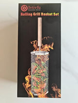 Ivtivfu Nesting Grill Baskets (2PCS, 2024), Removable Wooden Handle, 304 Stainless Steel, Rolling Grilling Net, BBQ Accessories Tools for Vegetables Shrimp, Outdoor Cooking Camping, Gifts for Men Dad Husband Ivtivfu