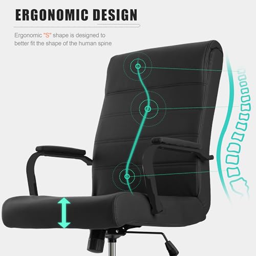 BOWTHY Office Desk Chair,Modern Conference Room Chairs,High Back Ergonomic Home ofiice Chair,Adjustable Height Swivel Executive Computer Chair with Padded Seat and Armrest (Pure Black) BOWTHY