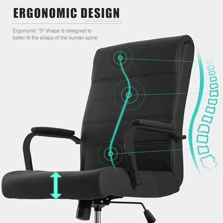 BOWTHY Office Desk Chair,Modern Conference Room Chairs,High Back Ergonomic Home ofiice Chair,Adjustable Height Swivel Executive Computer Chair with Padded Seat and Armrest (Pure Black) BOWTHY