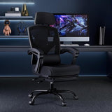 DUMOS Home Office Desk Chair with Footrest, High-Back Mesh Rolling Swivel Reclining Chairs with Wheels, Comfortable Headrest, Lumbar Support, Comfy Arms for Home, Office, Gaming, Student, Inky DUMOS