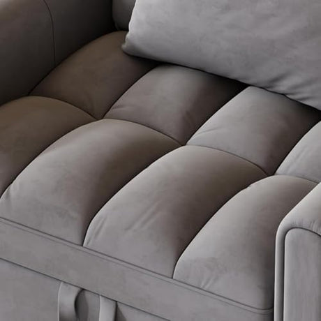 3 In 1 Velvet Convertible Single Sofa Bed,Pull Out Couch Bed With Reclining Backrest &Pillows,38.2" Modern Chaise Lounge Sleeper Sofa Futon Chair Bed,Couches for Small Spaces,Living Room (Dark Gray) Xinmviec