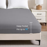 Fitted Sheet King Size - 16 inch Deep Pocket Bed Sheet - Soft Prewashed Microfiber - Breathable, Fade Resistant, Easy Care, 1 King Size Fitted Sheet Only (Dark Grey,King) Ranunculus