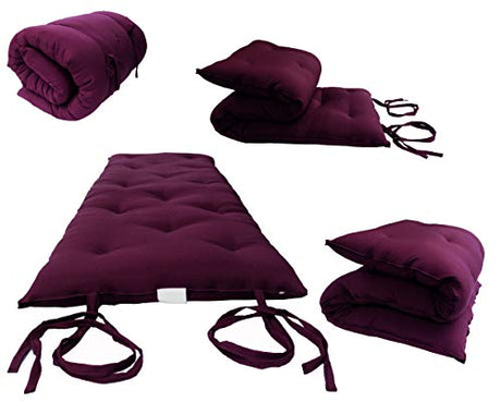 D&D Futon Furniture Traditional Japanese Floor Rolling Futon Mattress, Foldable Bed (Burgundy, 80 x 39 x 3 (in) Twin Size) D&D Futon Furniture
