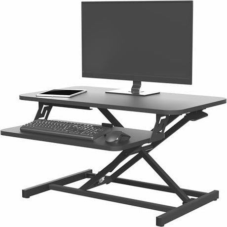 VIVO Height Adjustable 28 inch Stand Up Desk Converter, Quick Sit to Stand Tabletop Dual Monitor Riser Workstation, Black, DESK-V028S VIVO