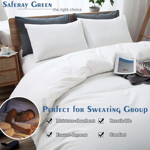 Saferay Green Super King 3 Piece Duvet Cover Set 100% Cotton Breathable All Season Super Soft Bedding 98x108 Inches with Zipper Closure & Corner Ties (Super King, White) Saferay Green