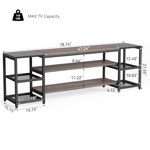 LITTLE TREE Industrial TV Stand for Televisions up to 85 Inch, 78-Inch Entertainment Center with Open Storage Shelves for Living Room