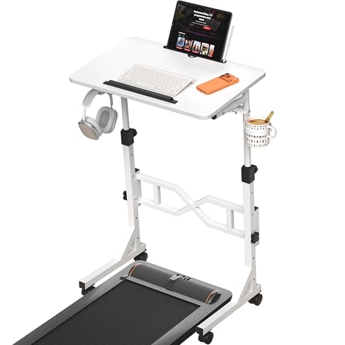 Oransail Small Standing Desk with Wheels, 29.5-45.3 Inch Adjustable Height, Portable Treadmill Desk, Rolling Computer Table for Walking Pad with a Cup Holder and a Hook Oransail