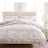 Zusbest Botanical Floral Duvet Cover Queen 100% Cotton Orange Blue Flower Patterned Bedding Beige Tan Comforter Cover with Zipper, Soft Skin-Friendly, Luxury Minimalist Wildflower Print Bed Set, 3Pcs Zusbest