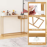 Giantex Narrow Console Table with Storage - Gold Sofa Table with Storage Basket, Sturdy Metal Frame, Modern Entryway Table, Entry Table for Living Room, Hallway, Corridor, Foyer Table, Gold & White Giantex