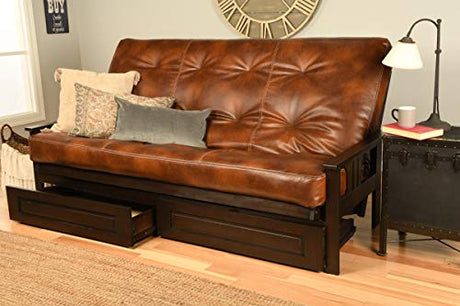 Kodiak Furniture Monterey Queen-size Futon, Storage Drawers, Espresso Finish with Oregon Trail Saddle Mattress Kodiak Furniture