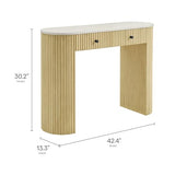 Modway Caldera 42-Inch Curved Solid Wood Fluted Console Table in Natural with Oval Marble Top – Narrow Entryway Table with 2 Drawers Modway