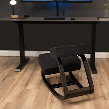 DRAGONN by VIVO Wooden Rocking Kneeling Chair, Ergonomic Rocker Stool for Home and Office, Angled Posture Seat, Black Frame, Black Cushions, DN-CH-K04RB DRAGONN