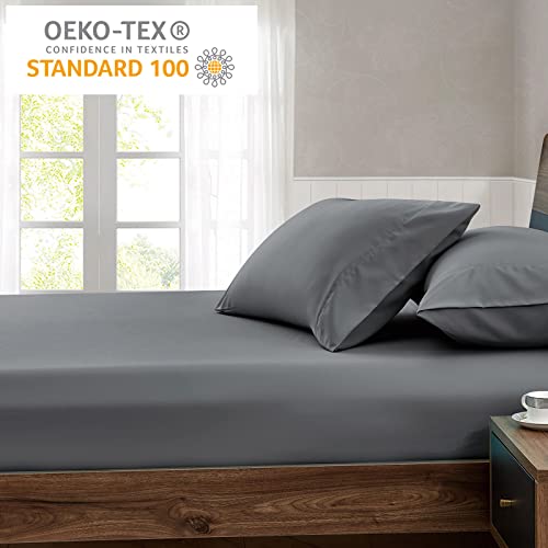 FreshCulture Twin Fitted Sheet - Hotel Quality - Ultra Soft & Breathable - Brushed Microfiber - Deep Pocket - Cooling Fitted Sheet for Twin Size Bed (Dark Grey) FreshCulture