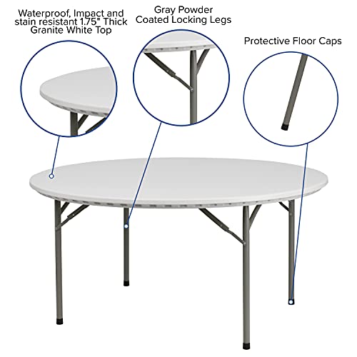 Flash Furniture Kathryn 5-Foot Round Granite White Plastic Folding Table, Commercial Grade Round Table for 8 Guests Flash Furniture