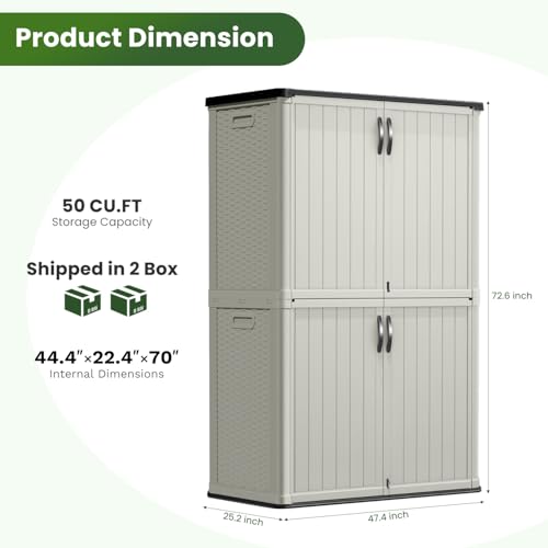 Greesum Outdoor Storage Shed Without Divider, 45 cu.ft Outdoor Waterproof Storage Cabinet for Garden Tools, Pool Storage, Garbage Cans, Beige Greesum