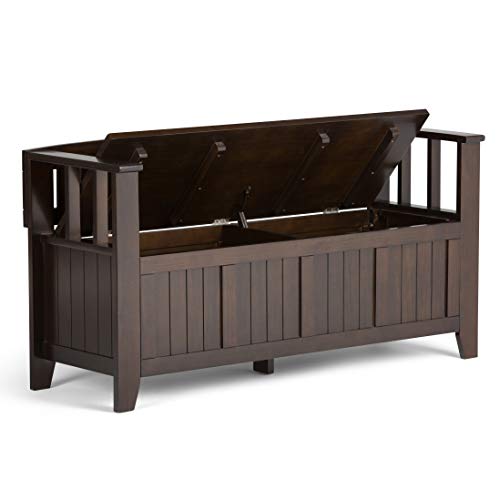 SIMPLIHOME Acadian SOLID WOOD 48 Inch Wide Transitional Entryway Storage Bench in Brunette Brown, For the Living Room, Entryway and Family Room