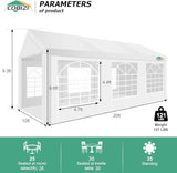 COBIZI 10x20FT Party Tent Heavy Duty for Parties Outdoor Gazebo White Event Shelter Wedding Canopy, BBQ Commercial with Removable Sidewall Windows, Powder Coating (Better Than Galvanized) COBIZI