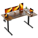 EcoZen Standing Desk Electric Height Adjustable Desk 55 x 33.5 Inches L Shaped Sit Stand up Desk, Computer Home Office Desk Memory Preset with Two-Piece Fir Wood Desktop (Vintage Brown, 55*33.5 Inch) EcoZen