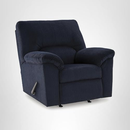 Signature Design by Ashley SimpleJoy Casual Rocker Recliner with Pillow-Top Armrest, Dark Blue