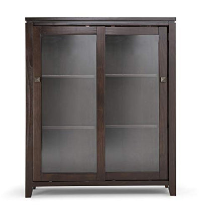 SIMPLIHOME Cosmopolitan SOLID WOOD 36 Inch Wide Contemporary Medium Storage Cabinet in Mahogany Brown, For the Living Room, Entryway and Family Room - WoodArtSupply