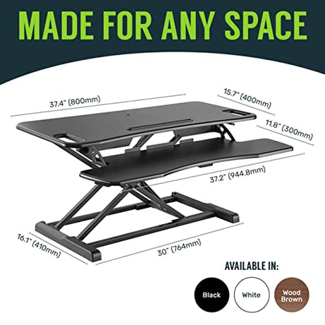 TechOrbits OF-S06-2 Desk Converter-37-inch Height Adjustable, MDF Wood, Sit-to-Stand Rise-X Pro Black, 37" TechOrbits