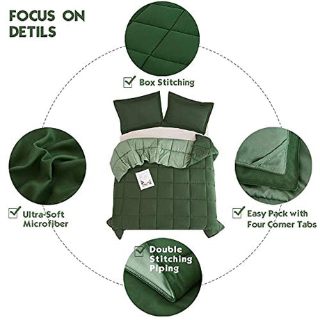 HIG 3pc Green Twin/Twin XL Comforter Set - All Season Reversible Down Alternative Bedding Comforter - Quilted Duvet Insert with Corner Tabs - Box Stitched Blanket - Breathable, Soft, Fluffy HIG