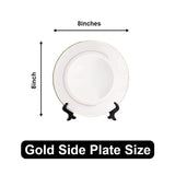 MR.R Set of 2 Sublimation Blanks White Ceramic Gold Rim Plate with Stand,Porcelain Plates, 8 inch Round Dessert or Salad Plate, Lead-Free, Safe in Microwave, Oven, and Freeze MR.R