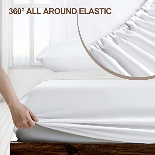 FreshCulture Full Fitted Sheet - Hotel Quality Fitted Sheet - Ultra Soft & Breathable - Brushed Microfiber - Deep Pocket - Cooling Fitted Sheets for Full Size Bed (White) FreshCulture
