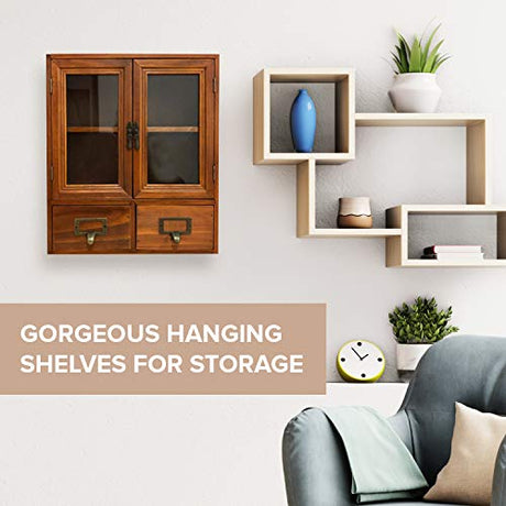 Primo Supply Rustic Floating Wall Cabinet with Glass Doors and Drawers for Stylish Storage Primo Supply