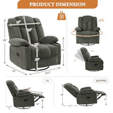 Vawobl Swivel Rocker Recliner Chair for Adults – Manual Glider Sofa with Massage, Heat & Vibration, 360° Rocking for Living Room (Dark Gray, 30"x30"x40")